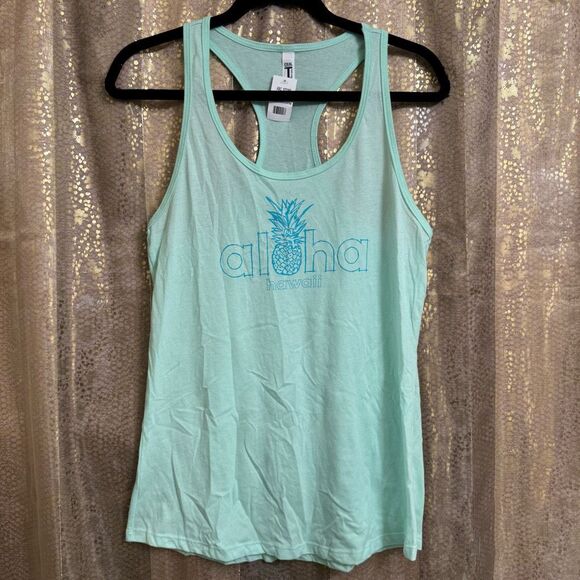 Light Blue Mint Hawaii Pineapple Aloha Racerback Tank Top XL NWT - Picture 1 of 4